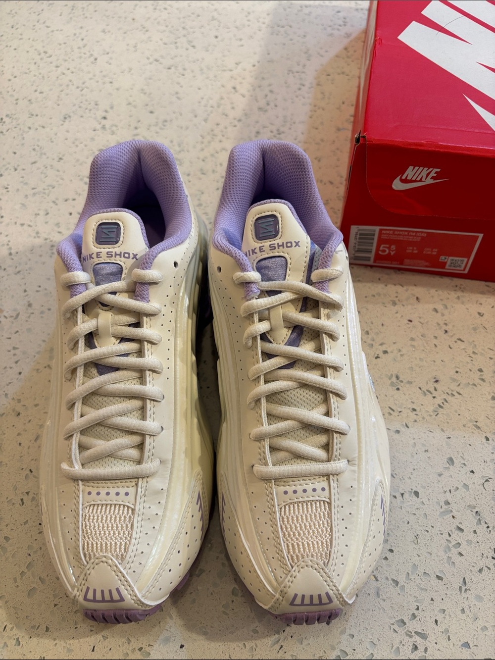 Nike Women’s Shox Sneakers in Cream and Lavender